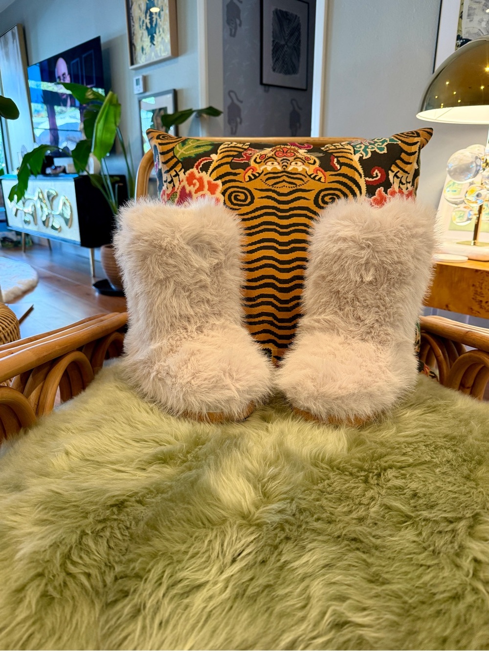 Azalea Wang Cozy Plush Faux Fur Booties - Cream - Picture 7 of 7